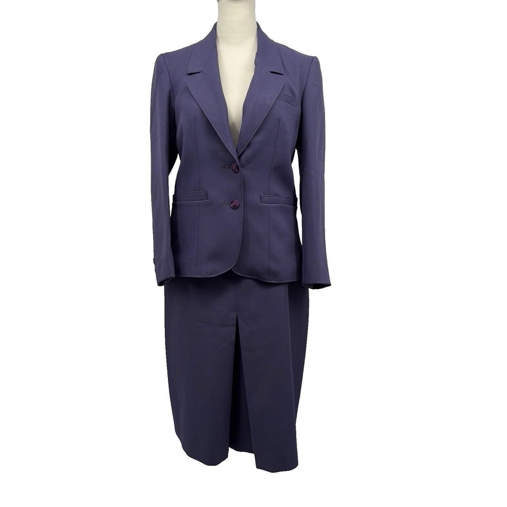 Vtg 70s Sears Perma Prest Periwinkle Shirt Suit Set 2pc Blazer Midi Size 6/8